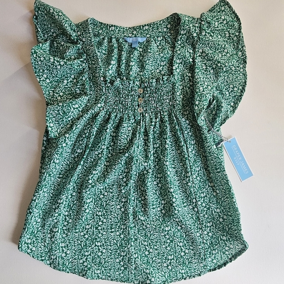 Draper James RSVP Blouse Womens Small Green Ruffle Sleeve Cottagecore Career Top - Picture 1 of 6